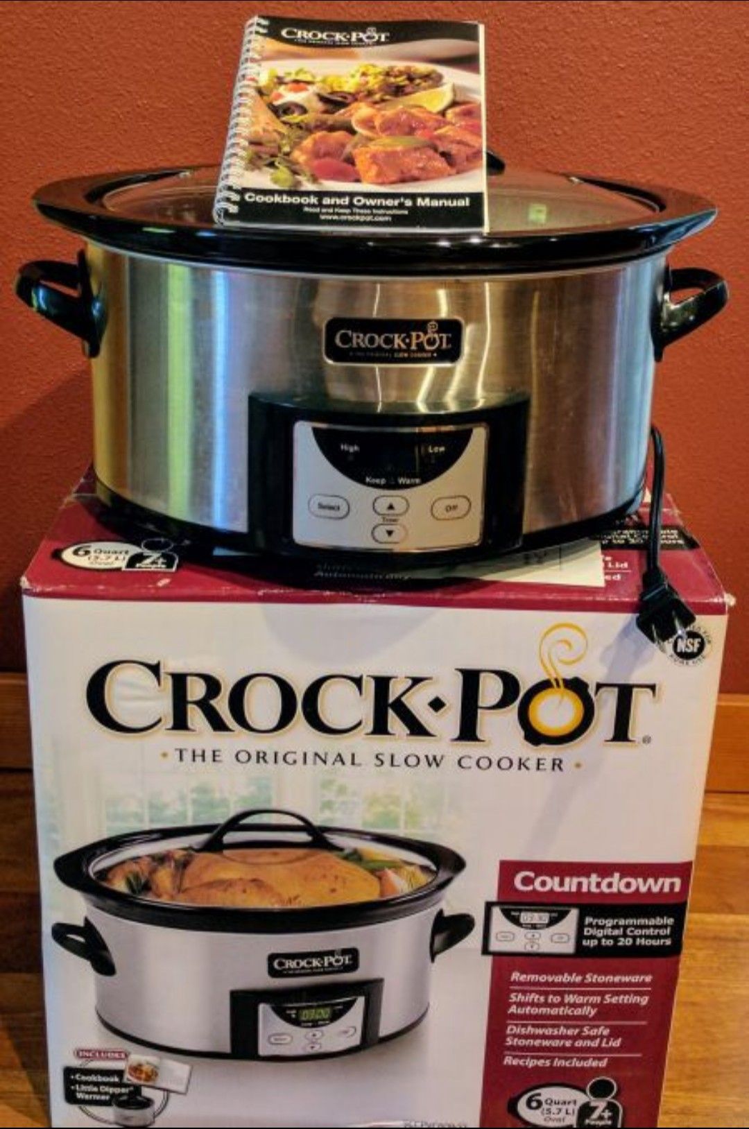 Crock Pot, Original Slow Cooker, 6 quart, Stoneware, Dipper Warmer, Cookbook