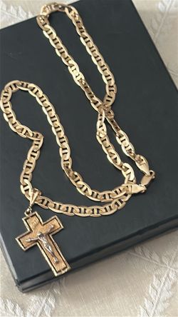 14k Gold-Tone Mariner Chain Necklace with Crucifix Pendant