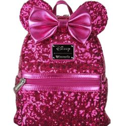 2022 Disney Parks Loungefly Sequins Hot Pink Magenta Minnie Mouse  Backpack NEW