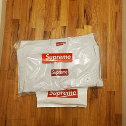 Men's Large Supreme Box Logo BOGO Pullover Crewneck Ash Grey FW18 