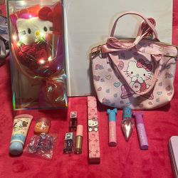 30$ Obo Hello Kitty Pink Purse Flower Perfume Lotion Lip Glosses 
