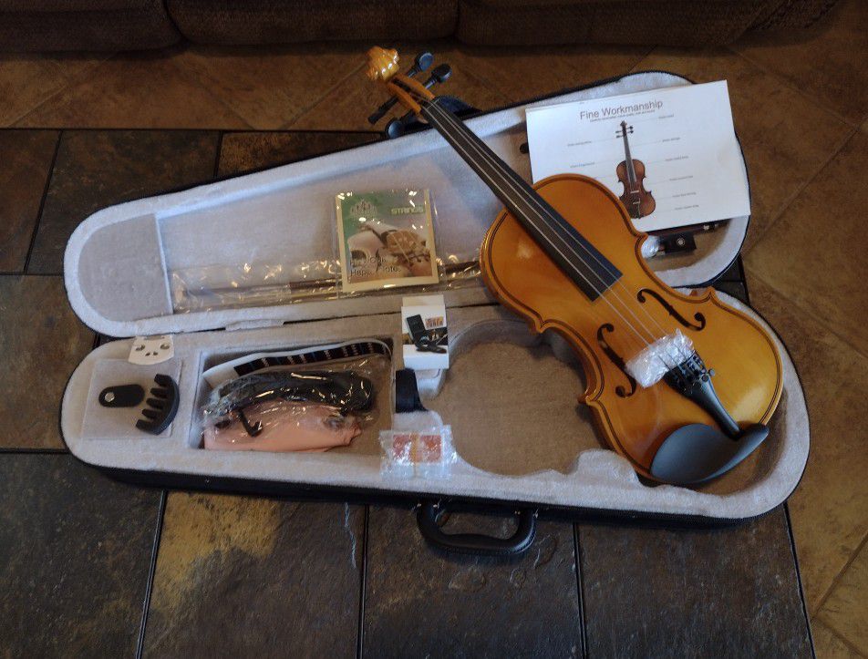 NEW Violin Size 1/2 with Case, Bow, Rosin, Extra Strings & Accessories!