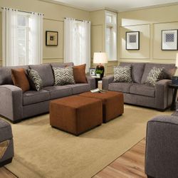 Brand New Gray Or Biege Fabric Sofa + Loveseat 2PCs Set