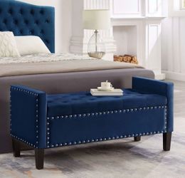 Blue Velvet Bedside Bench & Queen Head Board.
