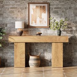 Assembled Vintage Brown 63" Industrial Wooden Console Sofa Table for Entryway Living Room