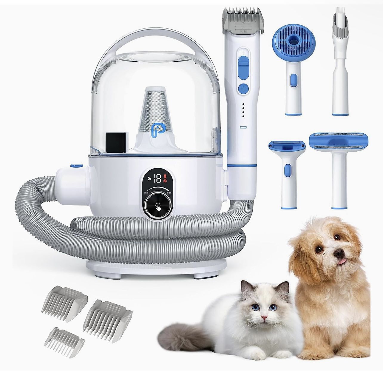 ACONEE Dog Hair Vacuum & Dog Grooming Kit, 5 in-1 Pet Grooming Vacuum Suction 99% Pet Hair for Dogs Cats, 2L Large Capacity Dust Cup, Low Noise Dog Ha