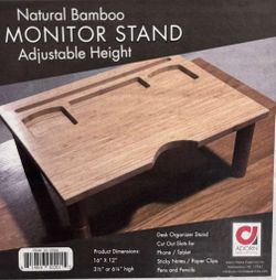 Adorn Natural Bamboo Monitor Stand Adjustable Height 16"X12" Desk Organizer
