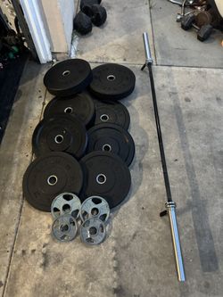 Olympic bumper weights 205lbs total plus 7ft 45lbs bar