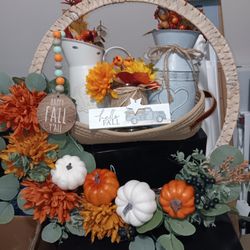 Fall Handmade Wreath And Decor Basket 