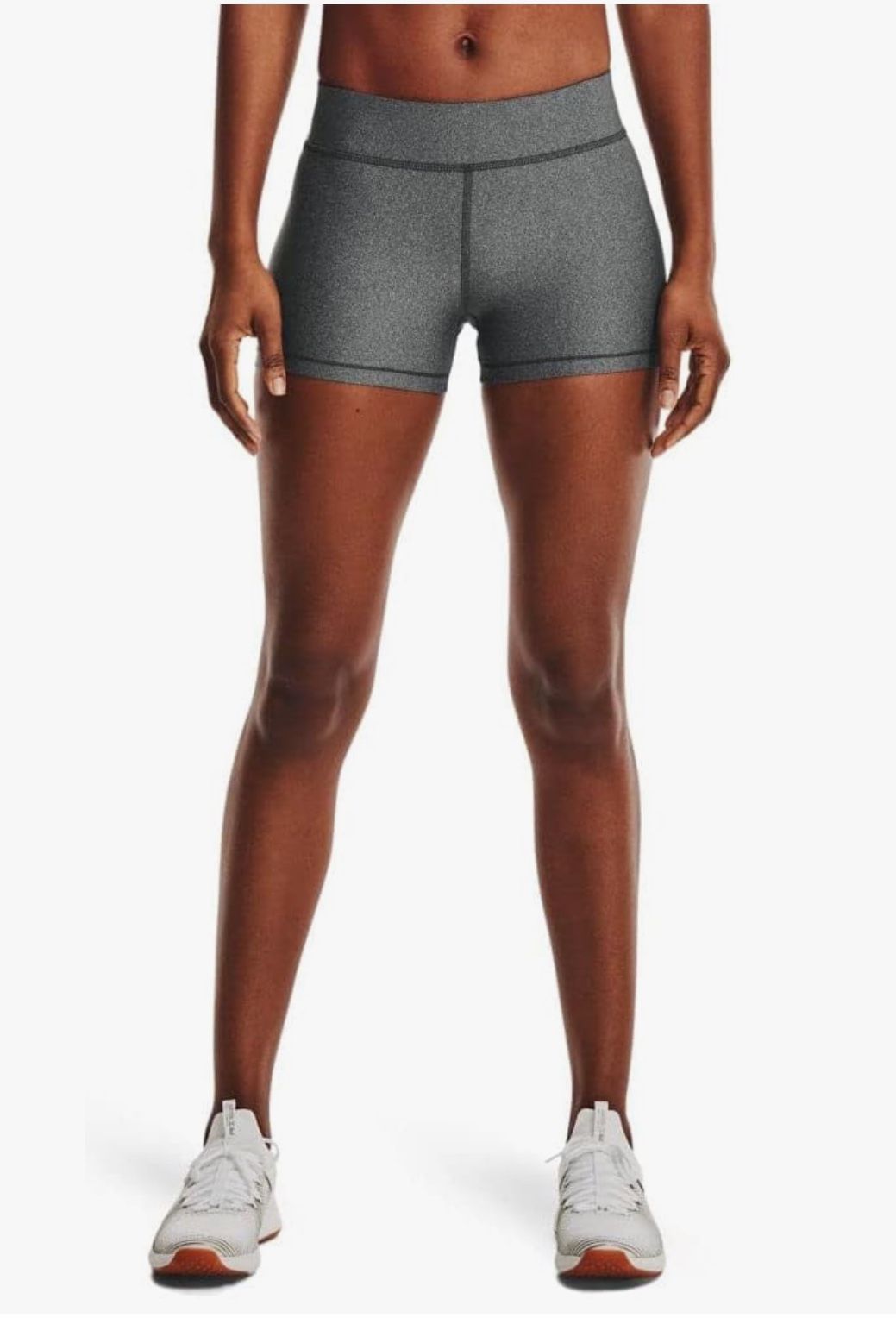 Under Armour Womens HeatGear Armour Mid Rise Shorty , Charcoal Light Heather (019) / Black - Medium