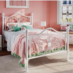 Twin Size Metal-Frame Butterfly Pattern Design Headboard and Footboard