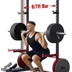 NEW FLYBIRD Adjustable Squat Rack w/Pull-Up Bar, Multi-Functional Power Rack for 6FT/7FT Barbells