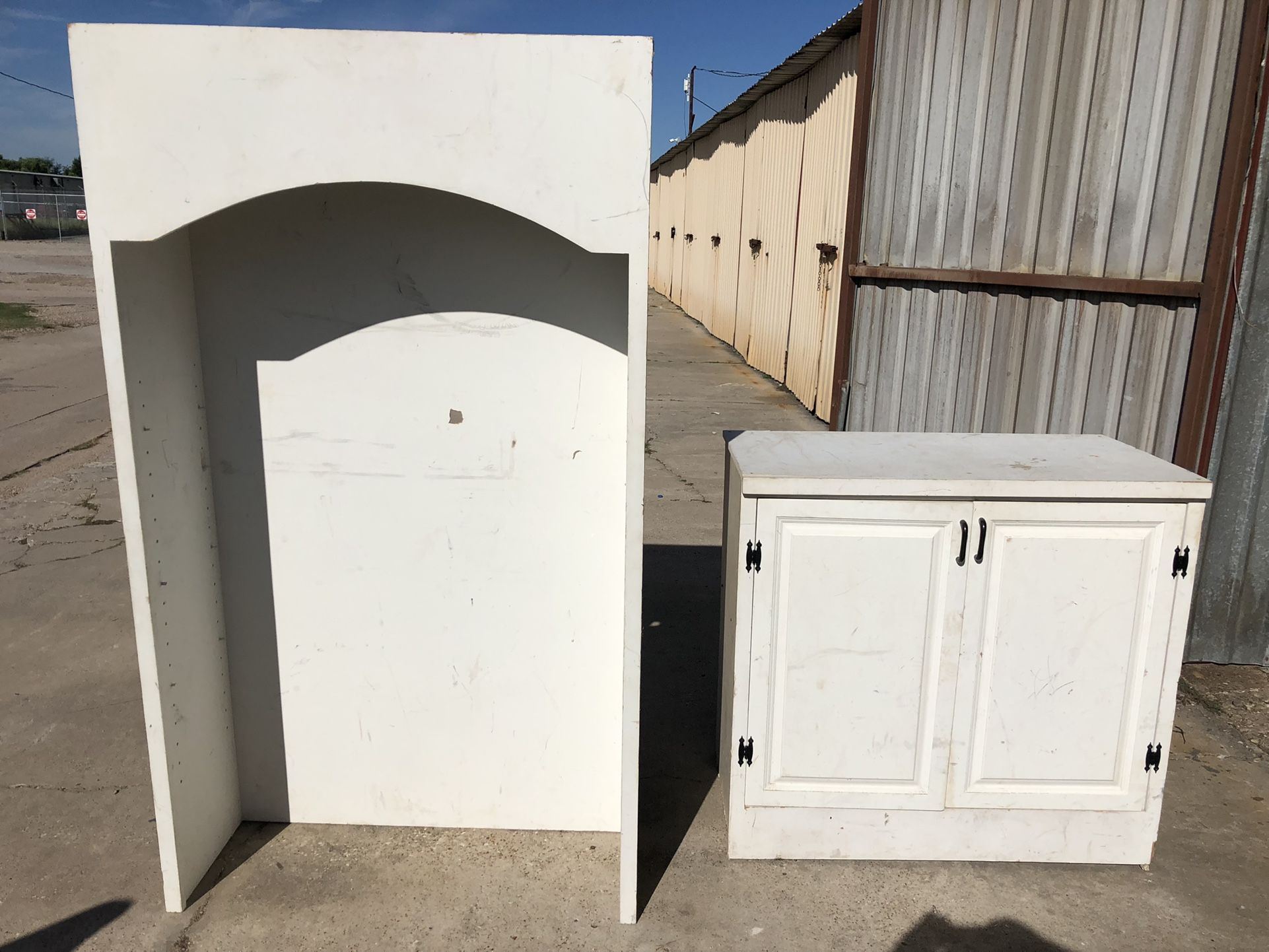 white wooden garage cabinet 