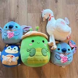 New Lot of 5 SQUISHMALLOWS and Swan Plush Toys Stitch 5" Plush Disney
