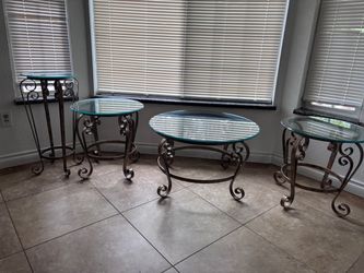 Glass Top Wrought Iron Table Set of 4