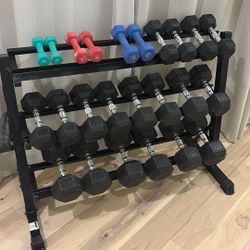 Hex Dumbbell Set W Rack 5-50lbs 