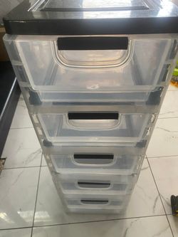 5-Drawer Narrow Plastic Storage Drawer Cart with Organizer Top, Black