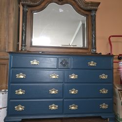 Blue Dresser And Mirror