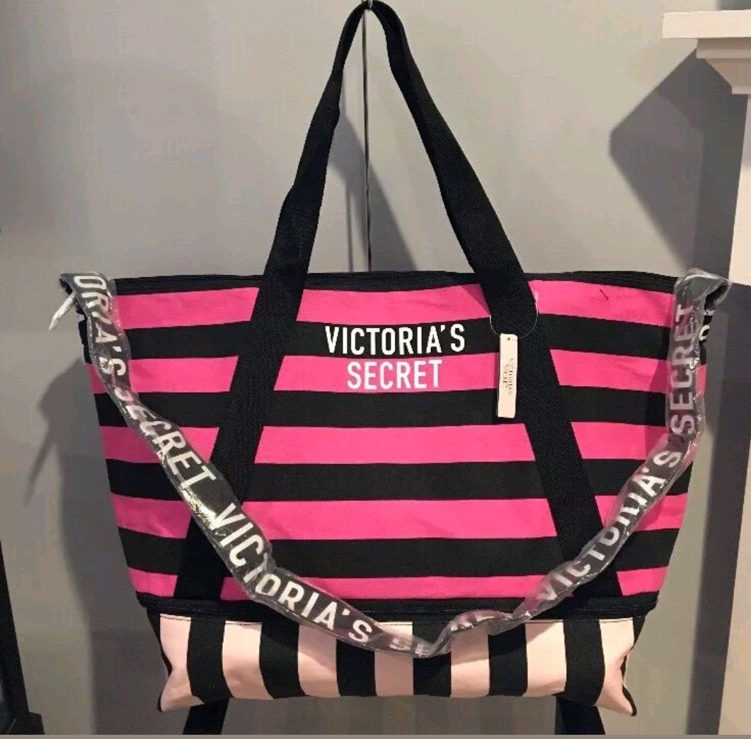 Victoria's Secret Expandable Weekender Tote Bag, Pink/Black Stripe Zip-top  for Sale in Davenport, FL - OfferUp