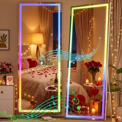 72*24 inch Full Length Floor Mirror with RGB LED Lighting