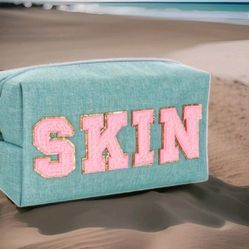 1 Pc Toiletry Bag Mint Color With Pink Lettering 