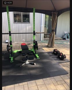 Cap Weight Rack + 345 Pounds Olympic Weights 