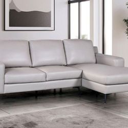 Brand New Grey Leather Modern Style Sectional Sofa 