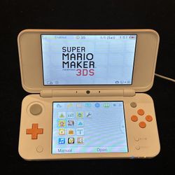 Nintendo 2DS XL Console - White/Orange + Super Mario Maker Game Cartridge 
