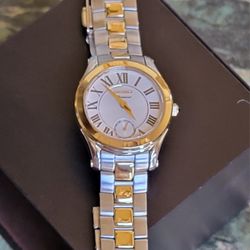 Seiko Premier Two Tone Silver Gold Tone 31mm Quartz Ladies Watch 6G2800E0 EUC