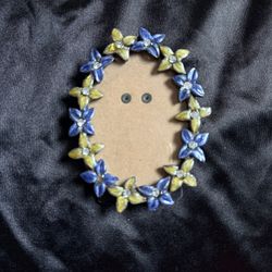 Vintage jeweled picture frame made of metal enamel flowers &  clear rhinestones