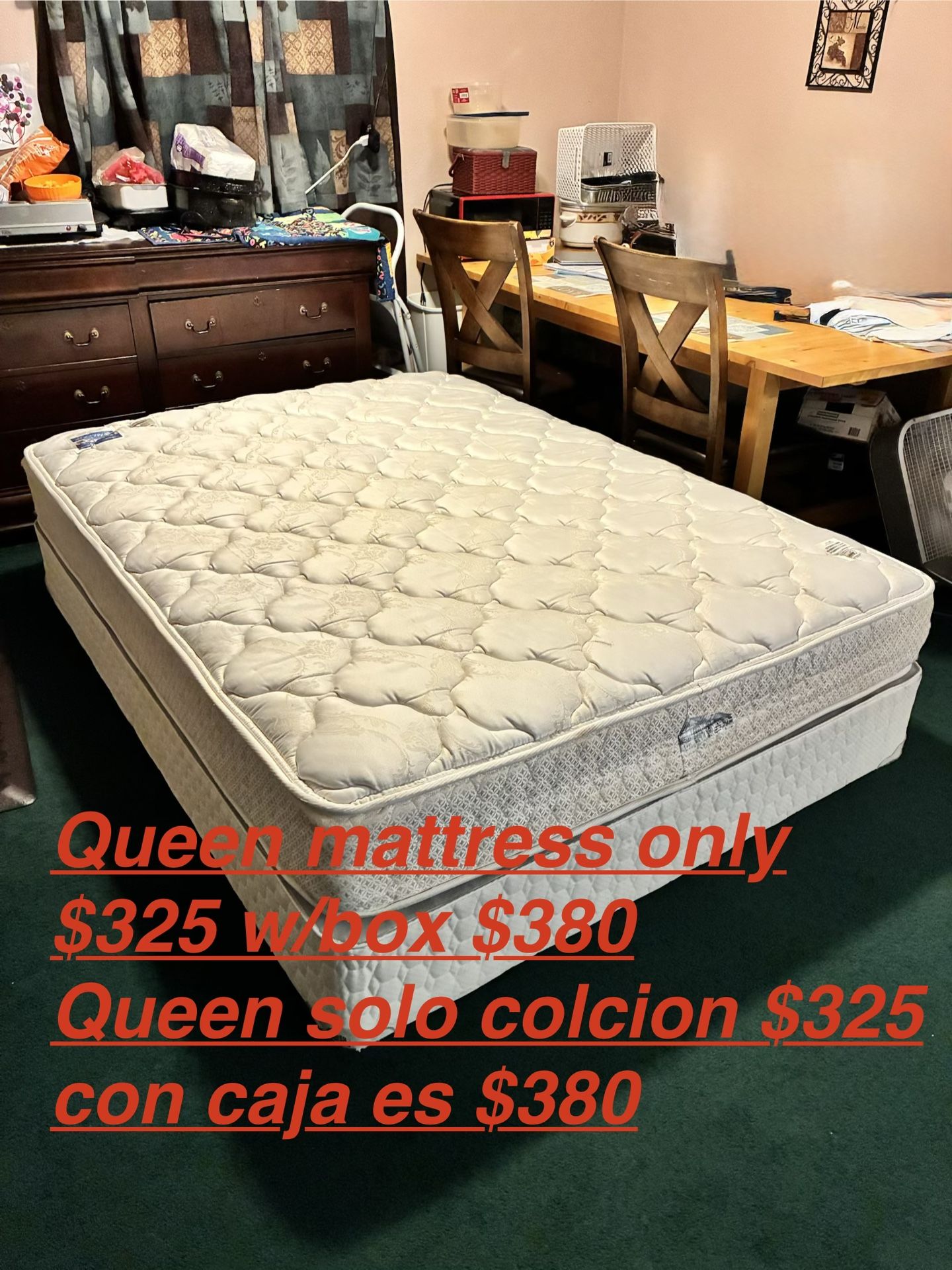 $325/$380-white queen Mattress and box springs. Just the mattress $325 mattress with boxspring $380 As many of you know I go to Seattle a lot due to
