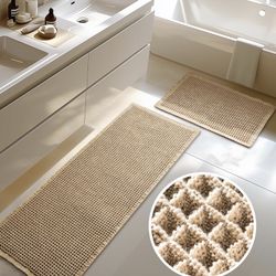 Large Waffle Bath Mat Set, Non Slip Bath Rug Set, Ultra Absorbent Bath Mats for Bathroom Decor, Extra Soft Floor Kitchen Rugs Sets 2 Piece, Washable B