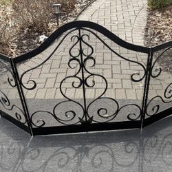 Vintage French Country Spanish Style Heavy Three Panel Black Fireplace Screen