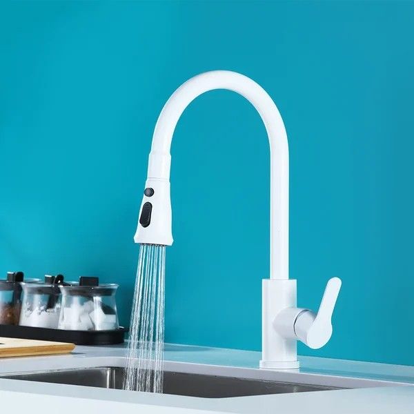 White High-Arc Single Handle Pullout Sprayer Kitchen Faucet with Dual Function
