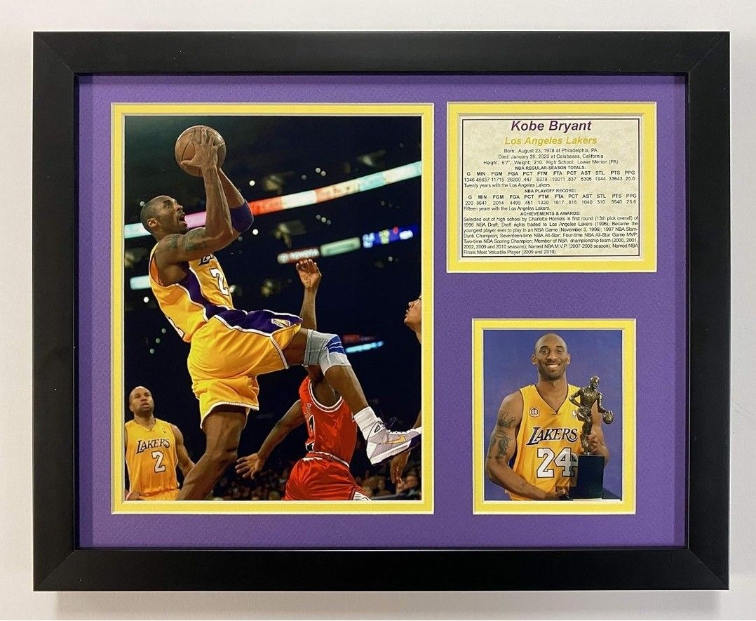 Legends Never Die "Kobe Bryant Gold Jersey Framed Photo Collage, 11 x 14-Inch, Black