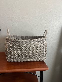 Gray Wicker Storage Basket with Handles
