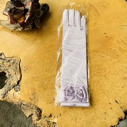 NEW Violet Satin Gloves , 12 inches long with Jeweled Bow, Sealed, Prom Ready