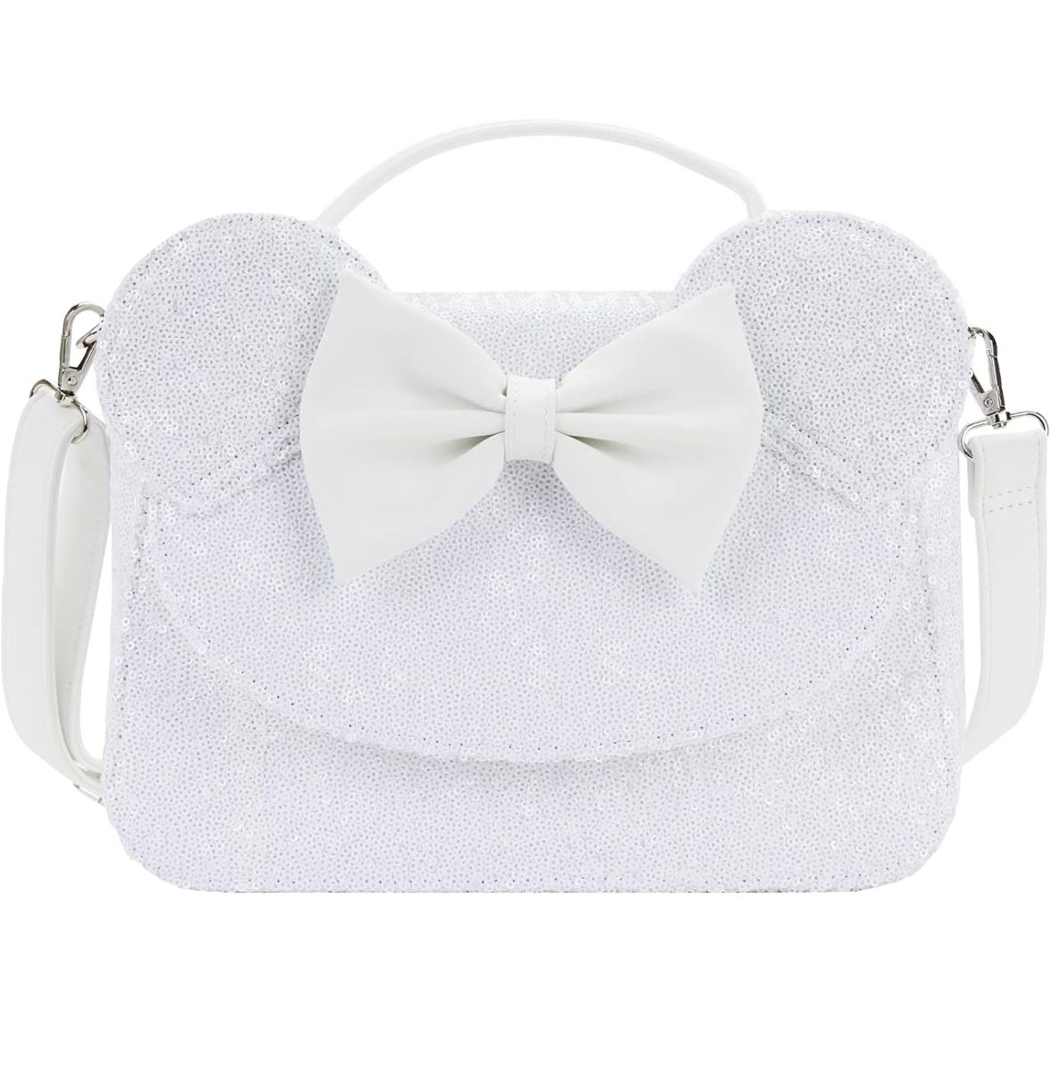 LOUNGEFLY x Disney MINNIE MOUSE Sequin Wedding Crossbody Purse Bag WHITE
