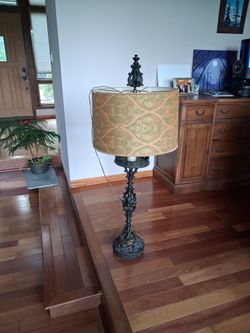 Cast Iron Lamp with Fabric Shade Vintage