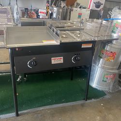 Taco Cart w/ Griddle 18x16 Stainless Steel Double Deep Fryer 2 Deep Trays 3 in 1 Portable Detachable legs to use as a counter top ideal for Restaurant