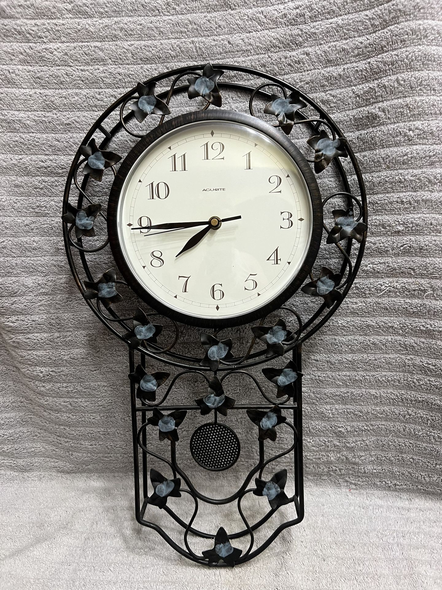 Vintage Wall Clock Decorative Wire Casing Cut Out Sheet Metal Leaves