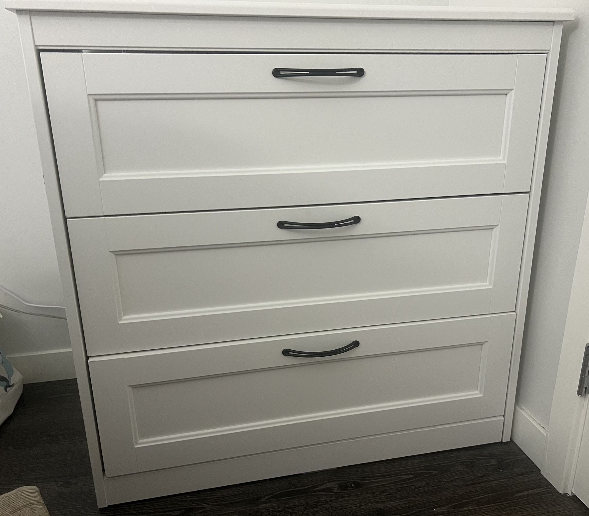 3 Drawer White Wood Chest