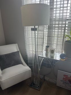Silver floor lamp.