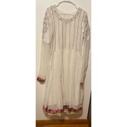 Party chiffon white Women dress thread, beads and Stone work