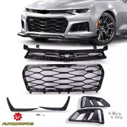 Front Grille W/Holder Fog Light Splitter For Chevy Camaro 2016-18 2Dr ZL 1 Style
