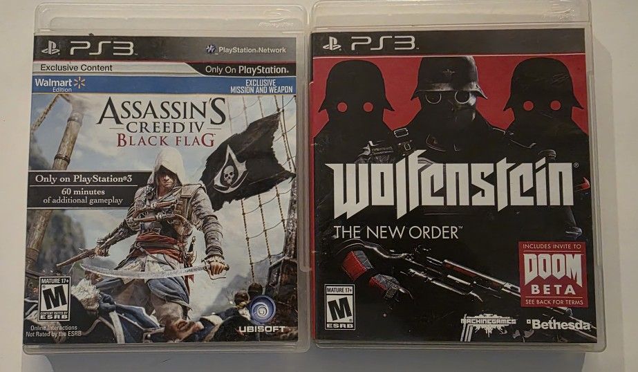 PS3 Video Games Assassin's Creed IV, Wolfenstein The New Order