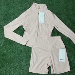 Pink Lululemon Cropped Jacket And Shorts Set🩷