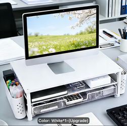 New! White Desk Organizer and Monitor Riser