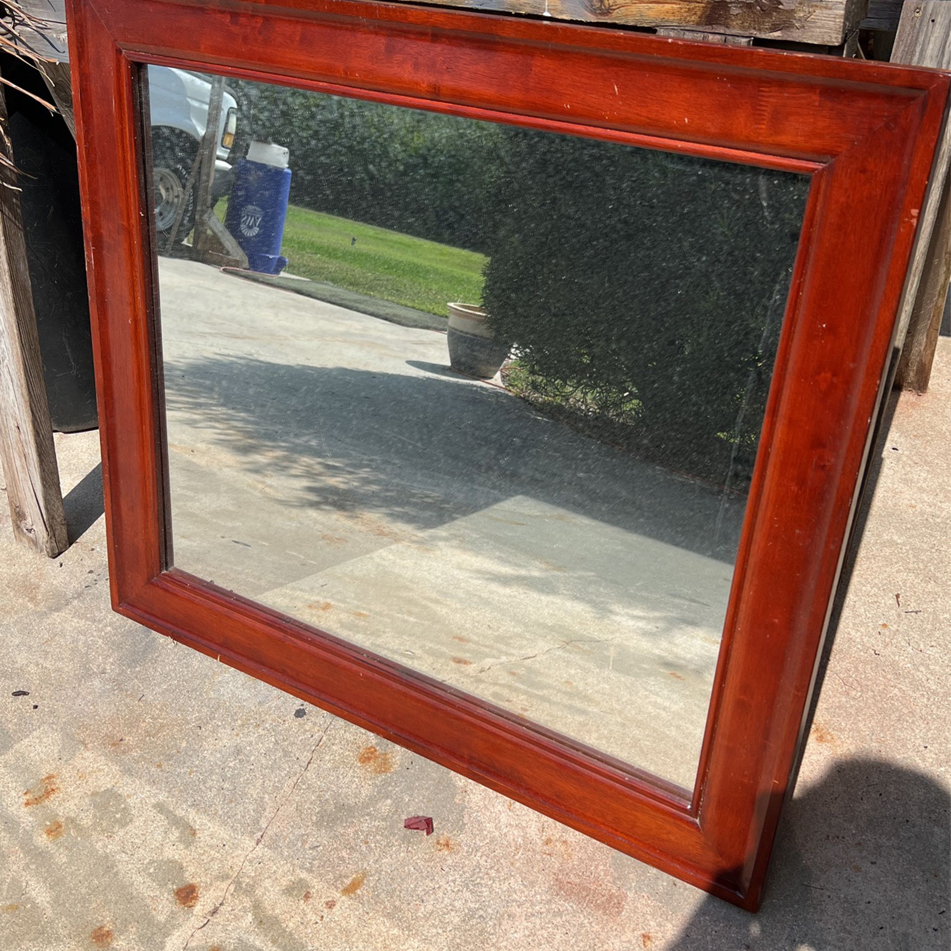 Mirror With Wood Frame 39” X 34.5” - Frame Needs A Little TLC. Good Project Mirror. $20.00