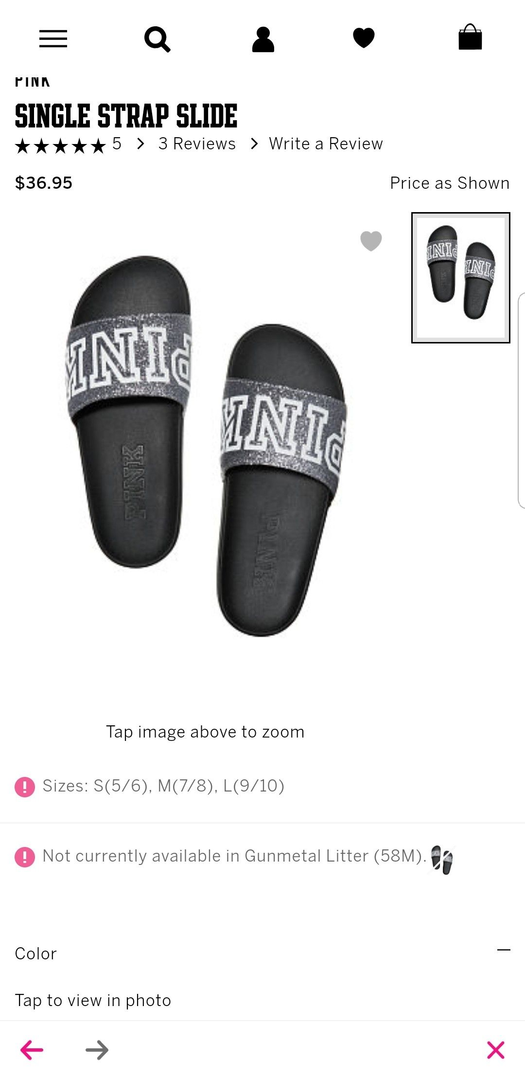 Victoria secret shop slides sizes